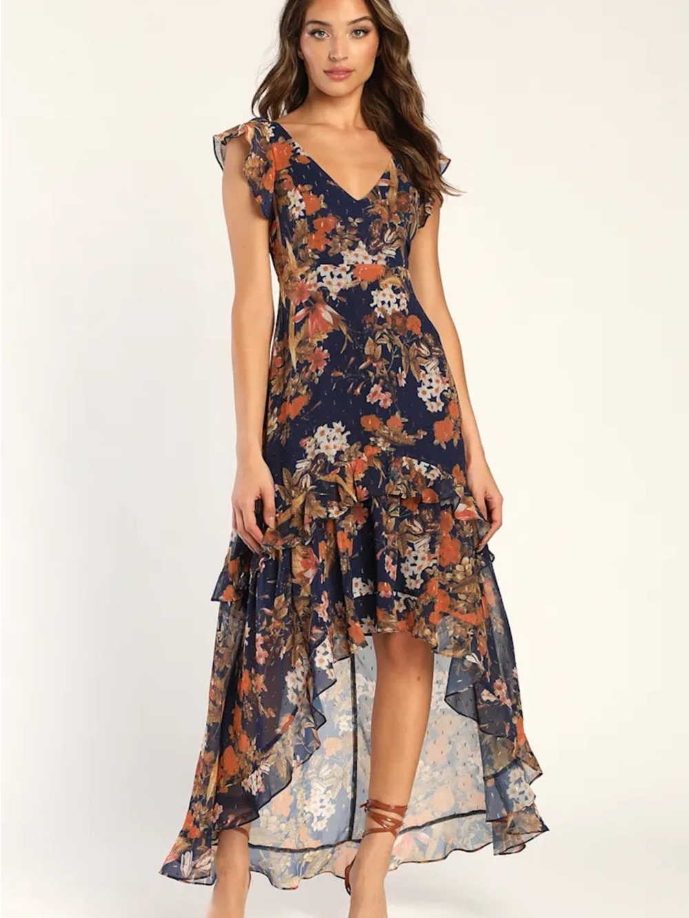 NWT Lulus Stunning Favorite Navy High-Low Ruffled Dress Large
